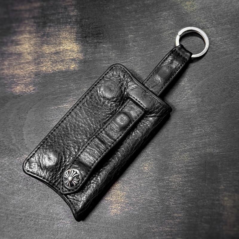 CHROME HEARTSキーホルダー 黒いレザーキーケース CHROME HEARTS（クロムハーツ） レザーキーケース 黒 ブラック クロス