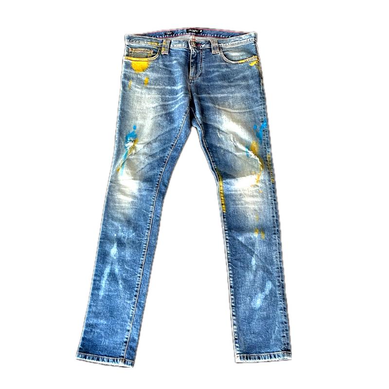 PLEIN ダメージ加工 デニムパンツ PHILIPP PLEIN（フィリッププレイン） ダメージ ペイント ストレッチ