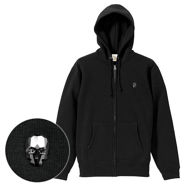【G-BALLER / ジーボーラー】スカルシェイプ ラインストーン ジップパーカー M ブラック 黒 スウェット ブランド 正規品