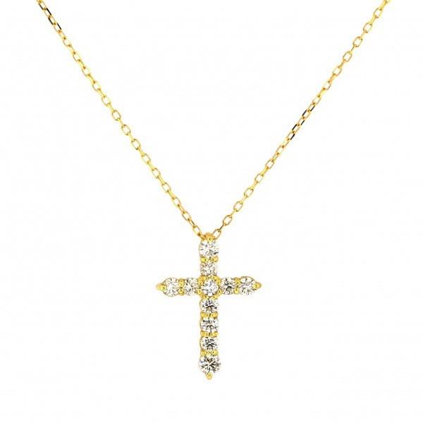K18YG イエローゴールド ダイヤモンド クロス ネックレス