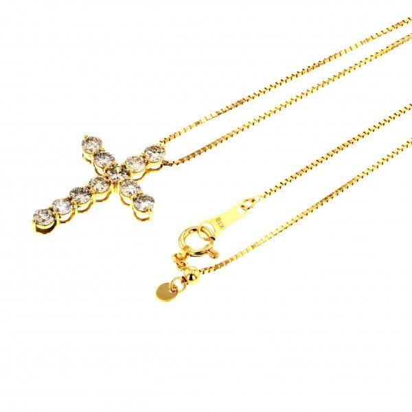 K18YG イエローゴールド ダイヤモンド クロス ネックレス