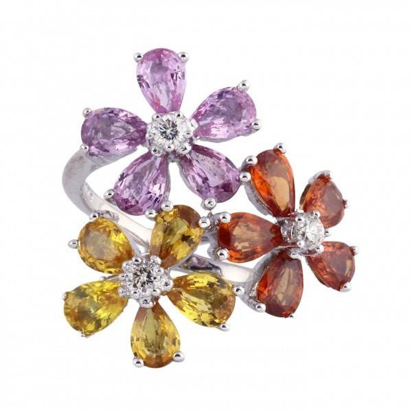 K18ホワイトゴールド サファイア ダイヤモンド リング : ジェム