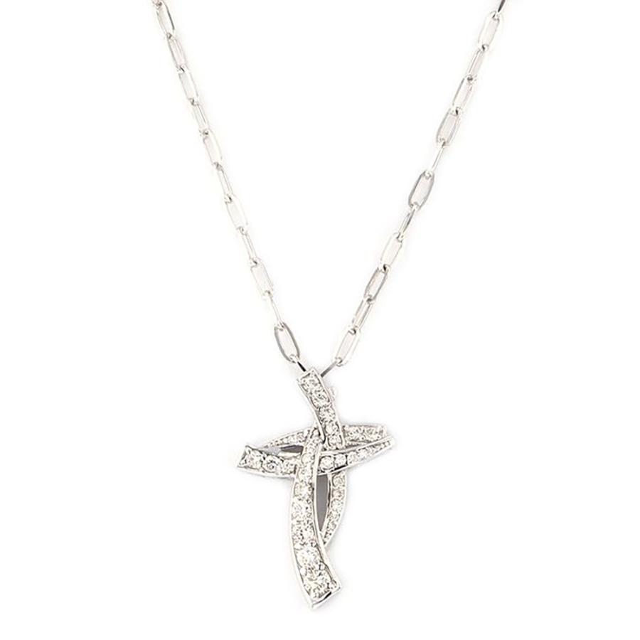【美品】ホワイトゴールド（K18）　ダイヤモンドクロスネックレス K18ホワイトゴールド ダイヤモンド クロス ネックレス : ジェム