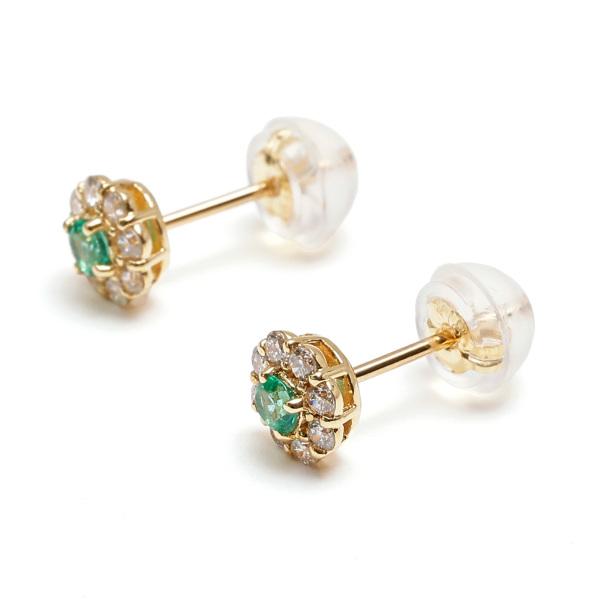 K18イエローゴールド エメラルド ダイヤモンド ピアス : ジェム