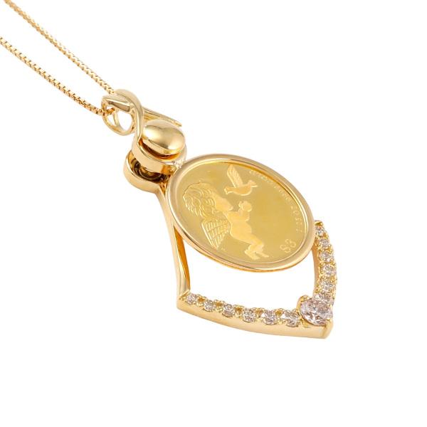 k24 k18ネックレスコインペンダント　ダイヤ付き 新品」純金 K24 ホース 馬 コイン 1/10oz K18 枠 ペンダント