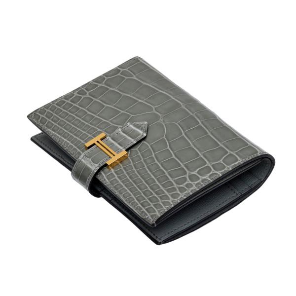 エルメス　ベアンコンパクト　エプソン/アリゲーター グラファイト　未使用 HERMES エルメス ベアンコンパクト アリゲーター トゥル