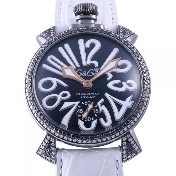 腕時計 ガガミラノ Gaga Milano マヌアーレ 48mm ベゼルダイヤ 5012 1d ブラック文字盤 中古 腕時計 メンズ