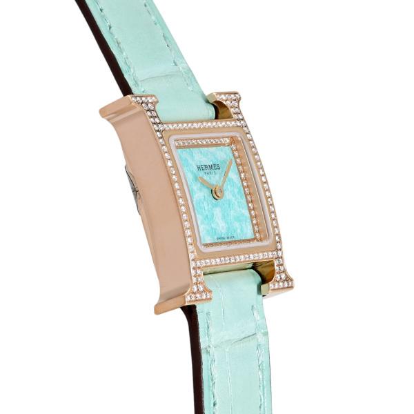 HERMES エルメス Hウォッチ HH1.174 ターコイズブルー文字盤