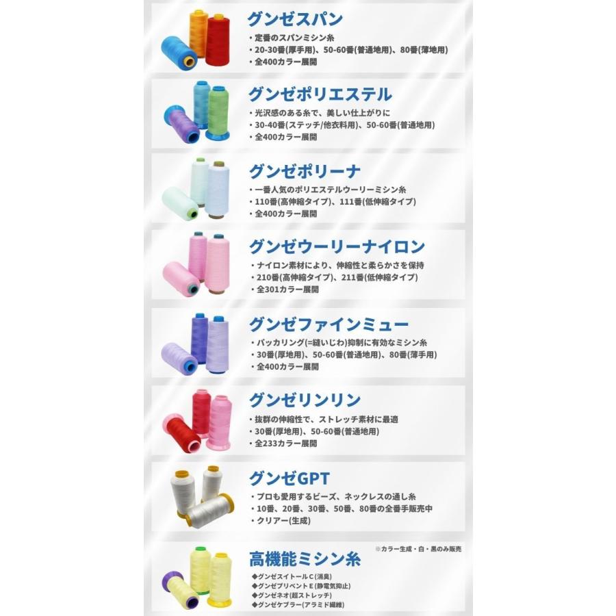 ミシン糸 グンゼポリーナ ポリエステル ウーリー 110番 200g 高伸縮 カラー.0〜1142大容量 工業用 業務用 ロック ロックミシン | GUNZE | 08