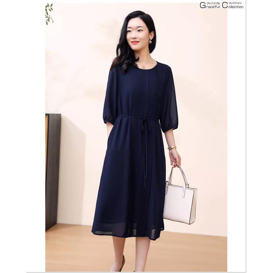 Aライン 結婚式 服装 60代 叔母 女性 フォーマルドレス お食事会 両家 顔合わせ服装 50代 母親 お宮参り ワンピース 祖母 70代 夏 秋 大きいサイズ168-0324-0449の画像