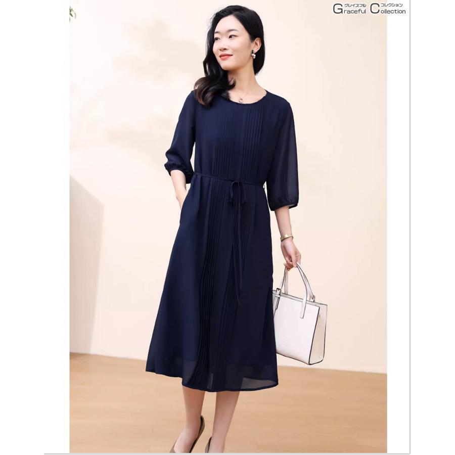 Aライン 結婚式 服装 60代 叔母 女性 フォーマルドレス お食事会 両家 顔合わせ服装 50代 母親 お宮参り ワンピース 祖母 70代 夏 秋 大きいサイズ168-0324-0449の画像