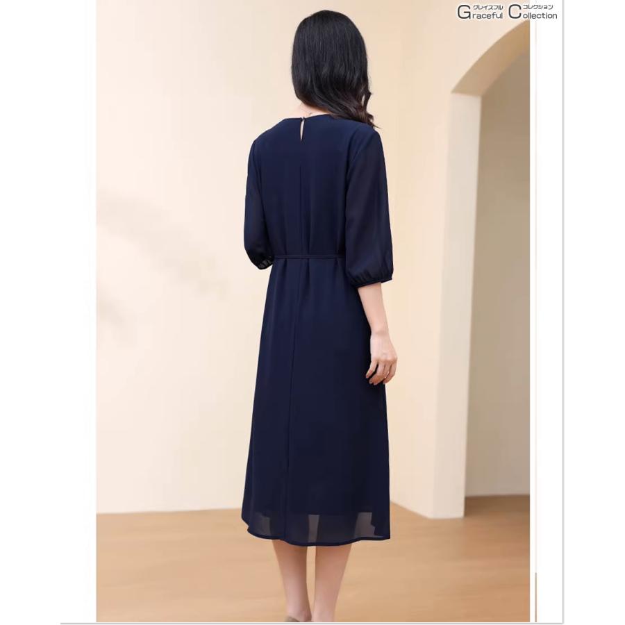 Aライン 結婚式 服装 60代 叔母 女性 フォーマルドレス お食事会 両家 顔合わせ服装 50代 母親 お宮参り ワンピース 祖母 70代 夏 秋 大きいサイズ168-0324-0449の画像