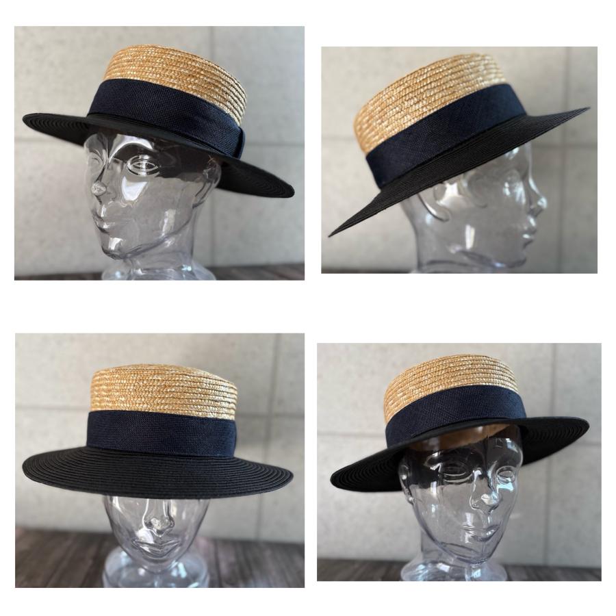 帽子 上質 カンカン帽 キャノチェ ストローハット ツートン バイカラー