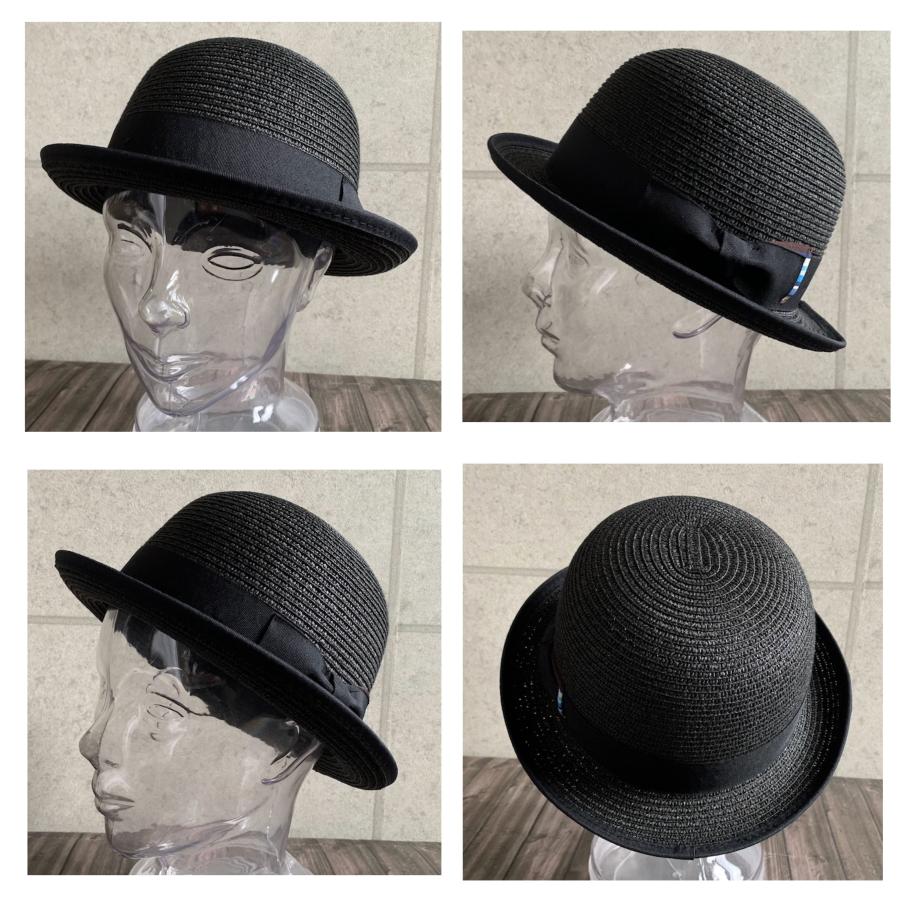 ストロー ボーラーハット 黒リボン付き ストロー ボーラーハット 黒リボン付き ISHIDASEIBOU 石田製帽