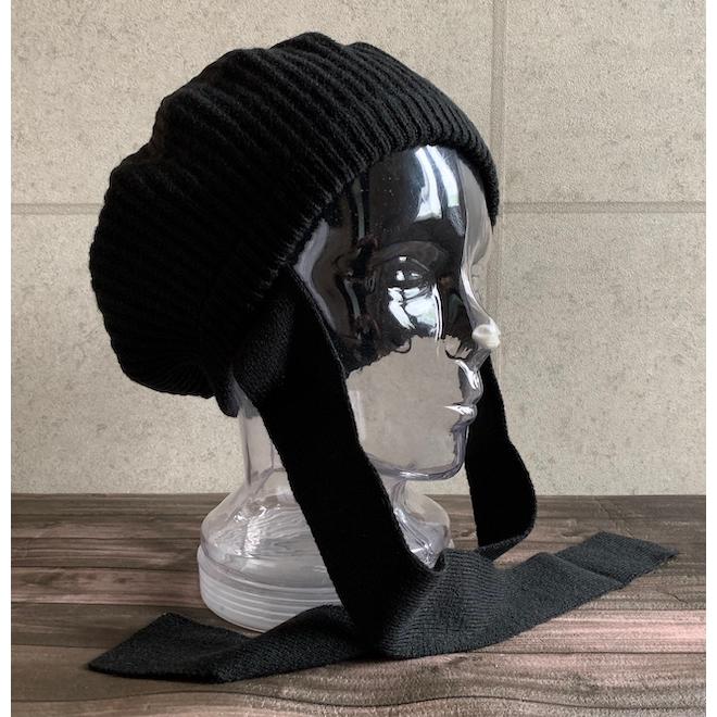 2色展開 帽子 ベレー帽 ロングリボン ウール ニット リボン付き リブ