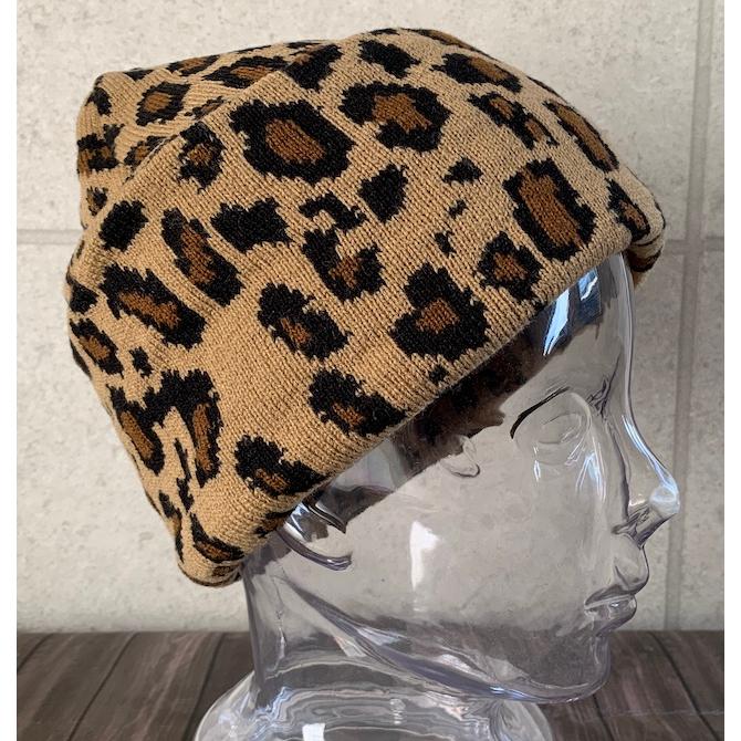 2色展開 特価 帽子 レオパード ビーニー ニット帽 ワッチ ヒョウ柄