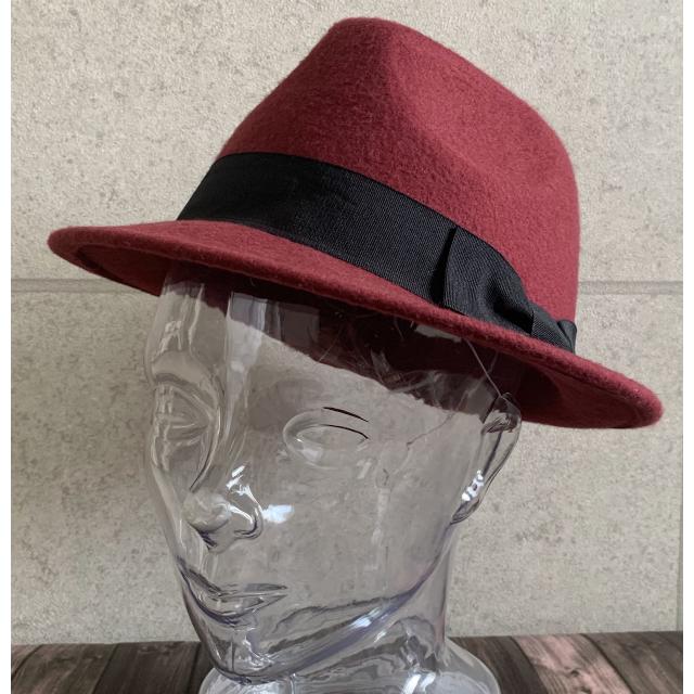 ビンテージ　ウール　　フェルト　メルトン帽子　中折れハット　59cm ビーズ飾り ビンテージ ウール フェルト メルトン帽子 中折れハット 59cm
