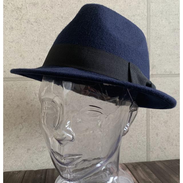 ビンテージ　ウール　　フェルト　メルトン帽子　中折れハット　59cm ビーズ飾り ビンテージ ウール フェルト メルトン帽子 中折れハット 59cm