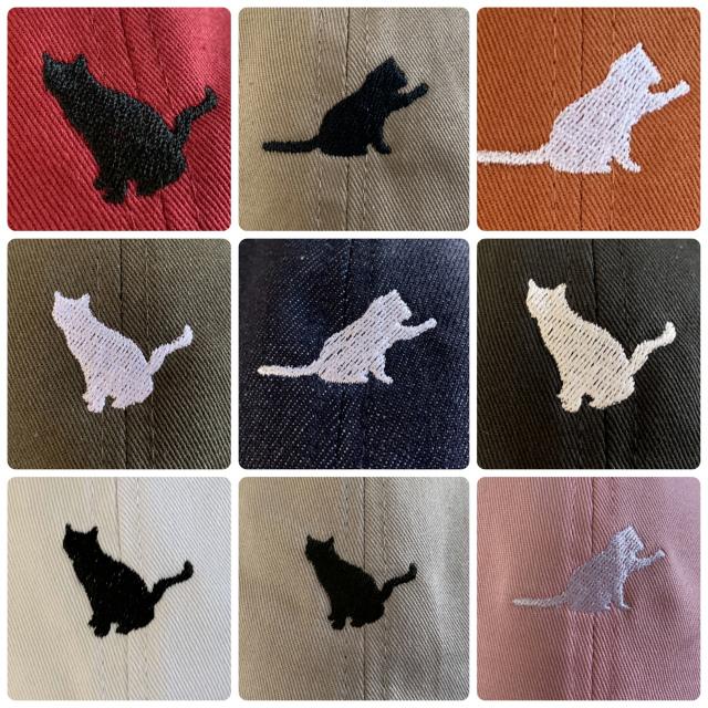 2サイズ9色展開 帽子 ネコ シルエット 刺繍 ツイル キャップ CAP