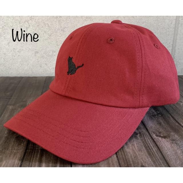 2サイズ9色展開 帽子 ネコ シルエット 刺繍 ツイル キャップ CAP