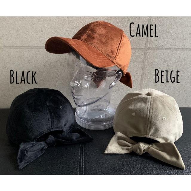帽子 バック リボン ベロア キャップ ローキャップ カーブキャップ