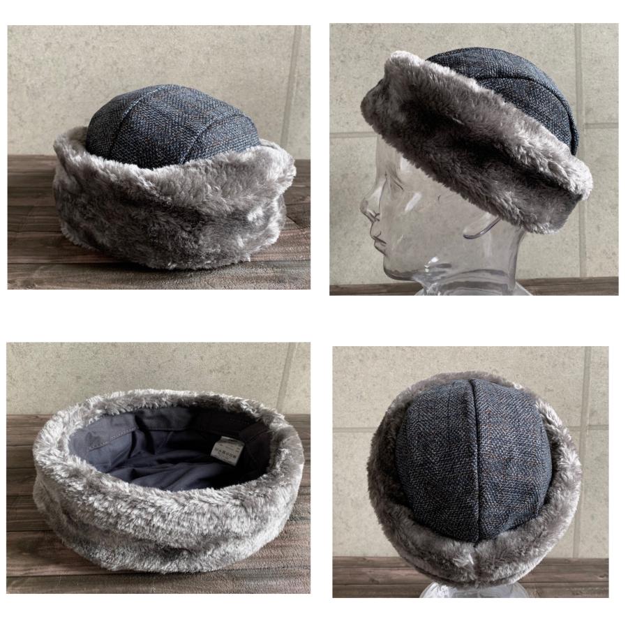 3色展開 帽子 トーク帽 フィッシャーマン ツィード チェック ファー