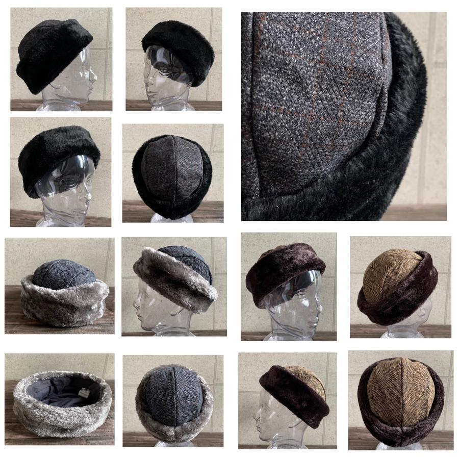 3色展開 帽子 トーク帽 フィッシャーマン ツィード チェック ファー