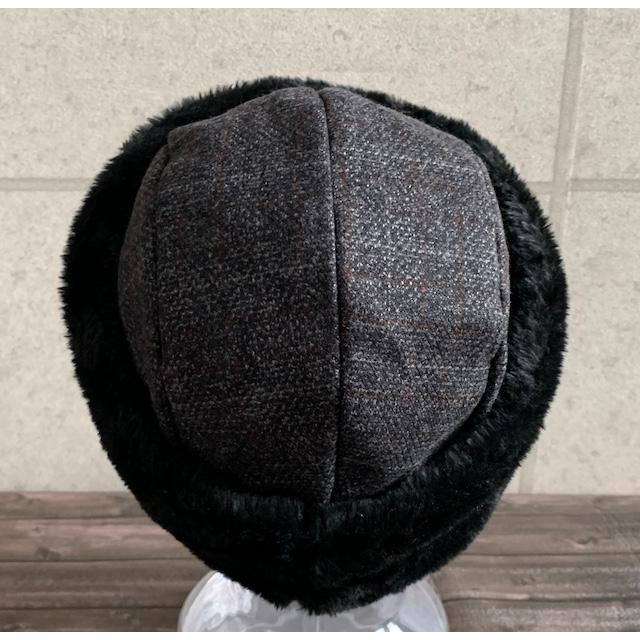 3色展開 帽子 トーク帽 フィッシャーマン ツィード チェック ファー
