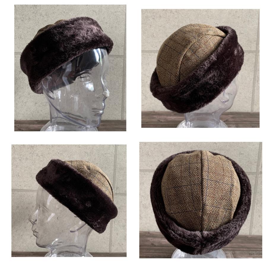 昭和レトロ 帽子 3色展開 帽子 トーク帽 フィッシャーマン ツィード チェック ファー