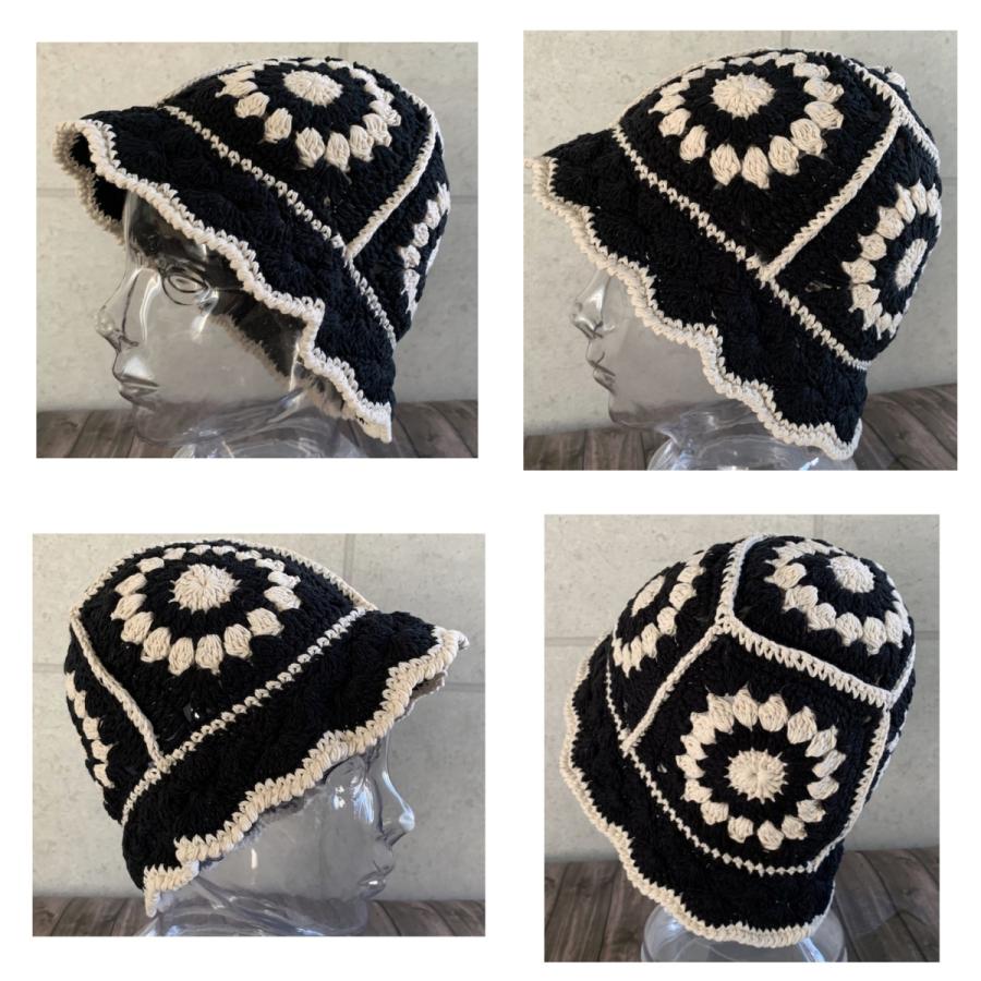 ２点セット　ブランケット　黒　バケットハット　マルチカバー　コットン　綿　編み物 LUCIANNA ニットバケットハット 洗える バケハ コットン