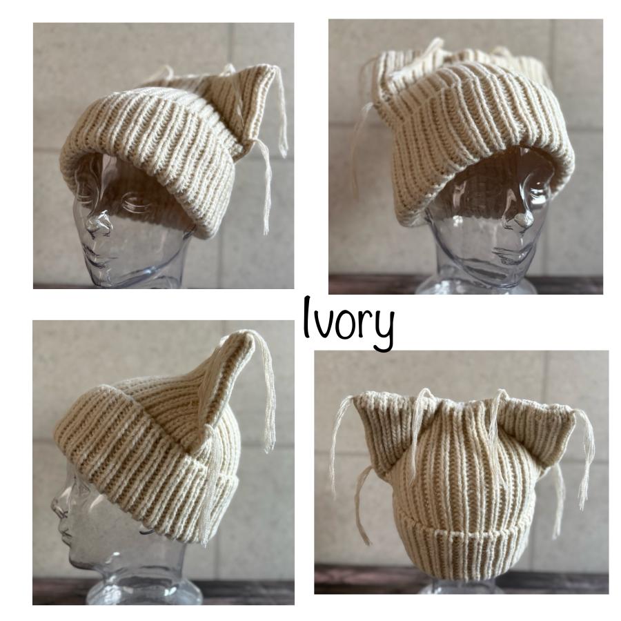 最短当日発送】 帽子 猫耳 ニット帽 ローゲージ フリンジ ダメージ