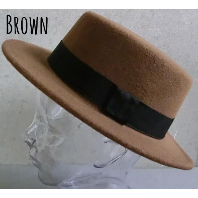 5円 送料関税無料 ３色展開 帽子 フェルトハット カンカン帽 グログラン帯 こなれ プチプラ フェルト つば広 秋 冬