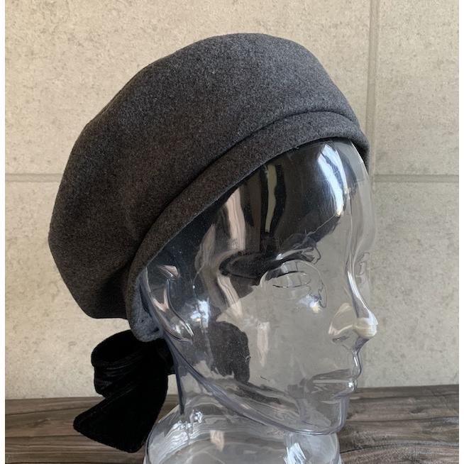 2色展開 帽子 ベレー バックリボン メルトン ベレー帽 ベロア 秋 冬