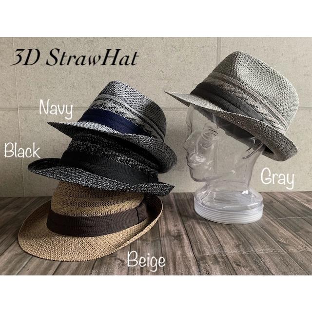 2サイズ展開 3D 編み 透かし編み サーモ ハット ストローハット 中折れ