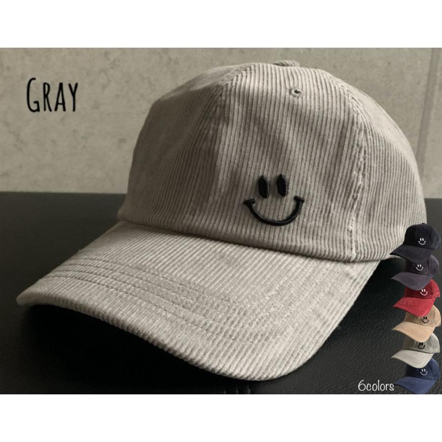 帽子 スマイル コーデュロイ キャップ カーブキャップ トレンド プチプラ メンズ レディース 男女兼用 ニコちゃん Cap 店内商品２点以上ご購入で送料無料 Sm C Gy Green Clover Project 通販 Yahoo ショッピング