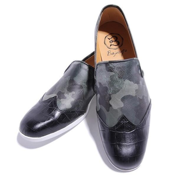 生まれのブランドで スリッポン 革靴 Bajolugo バジョルゴ シューズ メンズ 人気 牛革 紳士靴 革靴 大人 国産 ブラック 型押し クロコ グリーン カモフラージュ レザー スリッポン ウィングチップ アイテム Heroes掲載 ブランド誌 紳士靴 シューズ Www Affaires