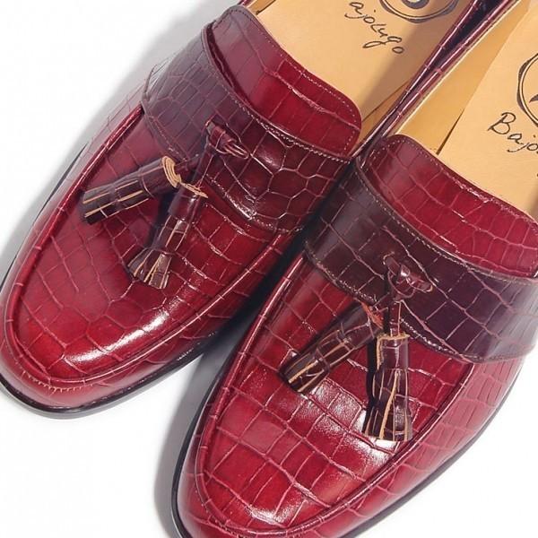 エトロ 公式 タッセルローファー クロコ レザー 革靴 ワインレッド 40