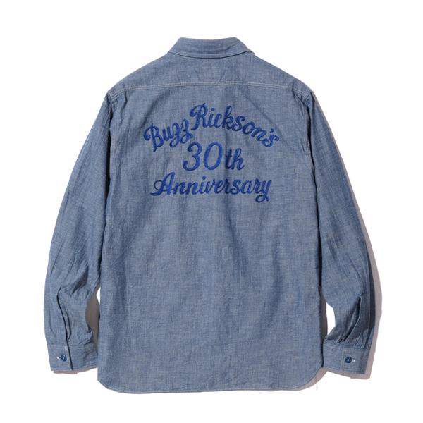 Buzz Rickson's シャンブレーシャツ30thAnniversary BUZZ RICKSON'S バスリクソンズ 30周年 長袖 刺繍 シャンブレー