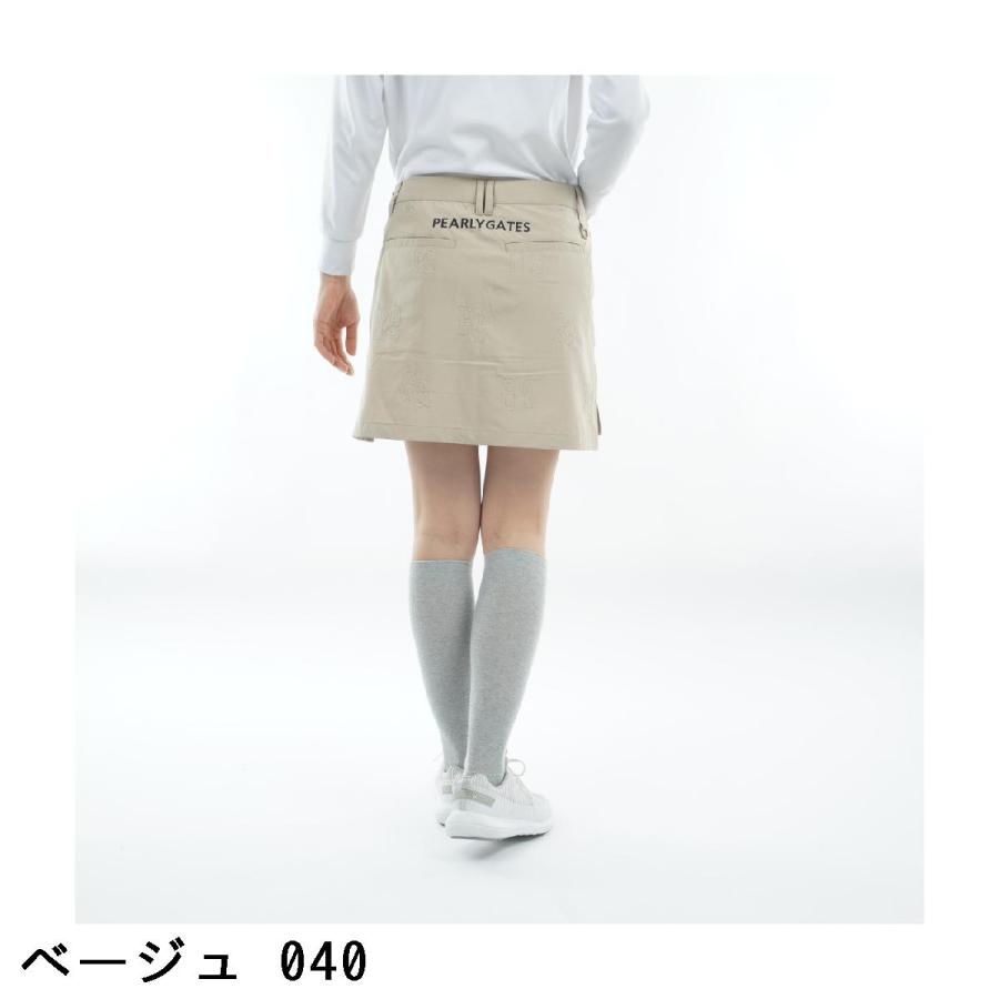 PEARLY GATES 刺繍入りベージュスカート PEARLY GATES パーリーゲイツ ロゴ柄刺繍スカート レディス