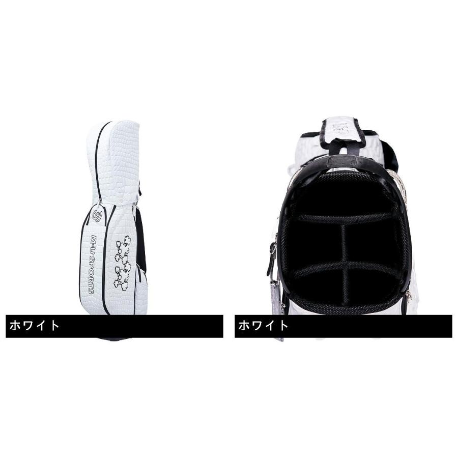 美品 MU SPORTS レディース キャディバッグ クロコ 白 ゴルフ MUスポーツ M.U SPORTS クロコ型キャディバッグ レディス : GDOゴルフ