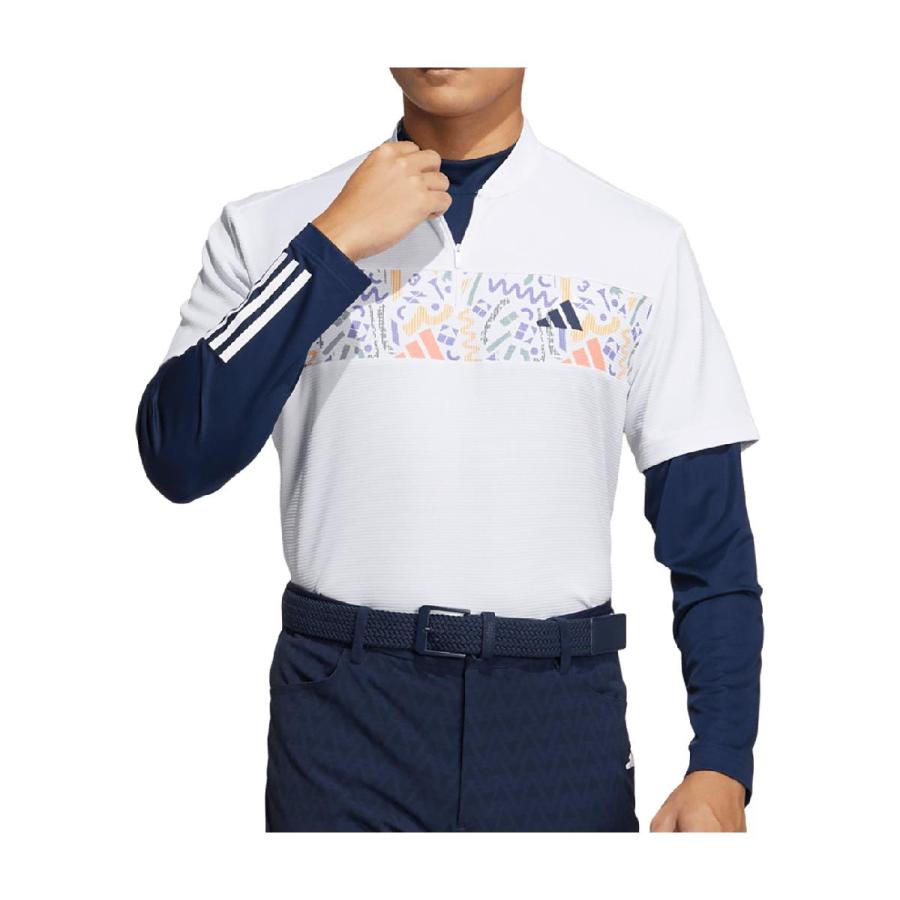 アディダス Adidas チェストプリント 長袖インナーシャツ付きジップスタンドカラー半袖シャツ :0000694074:GDOゴルフショップ  !店 通販 