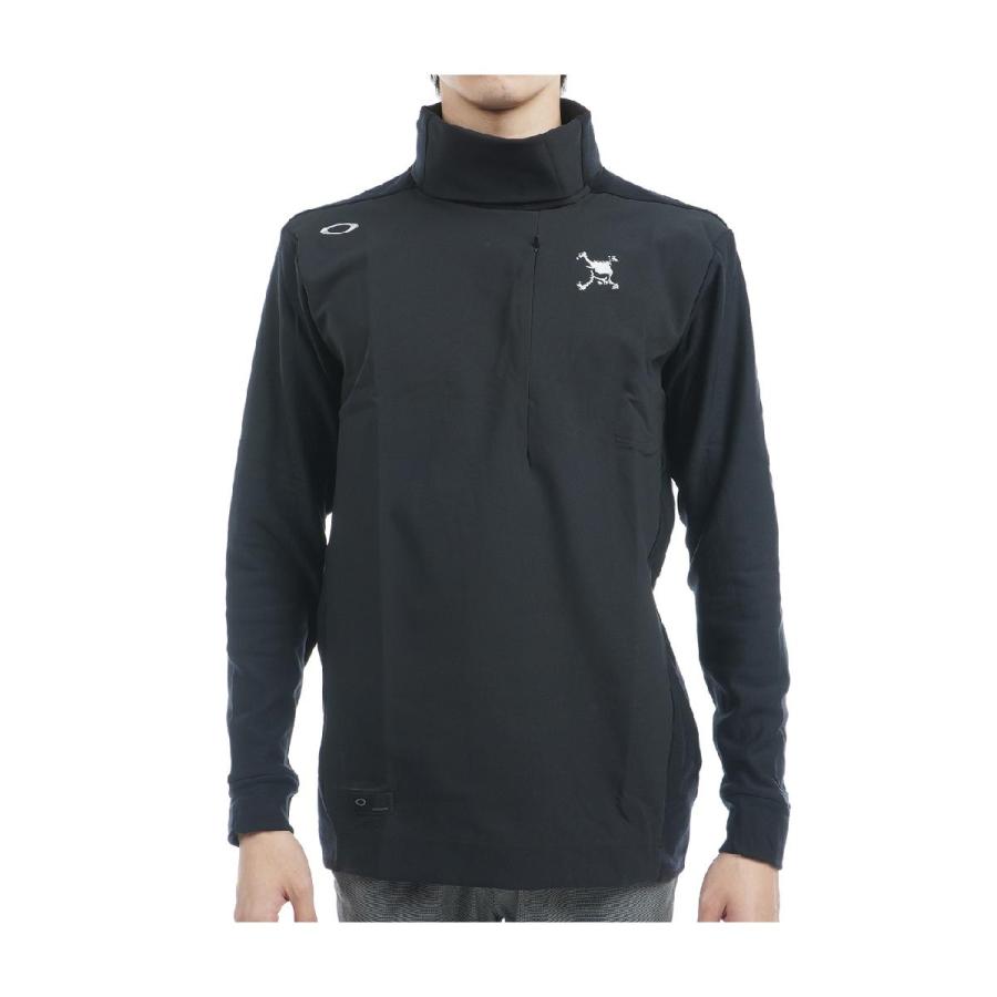 OAK LEY　オークリー スカル刺繍　メンズ　ゴルフ　タートルネック　長袖　黒 OAKLEY オークリー Skull スカル ストレッチ 裏起毛 COMFORTABLE