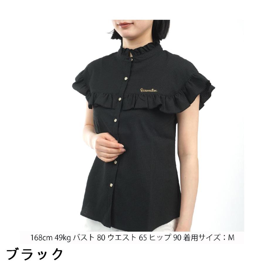 レザレクション新品【フリルブラウス ブラック】ゴルフレディーストップス レザレクション Resurrection DOT AIR フリル半袖シャツ レディス