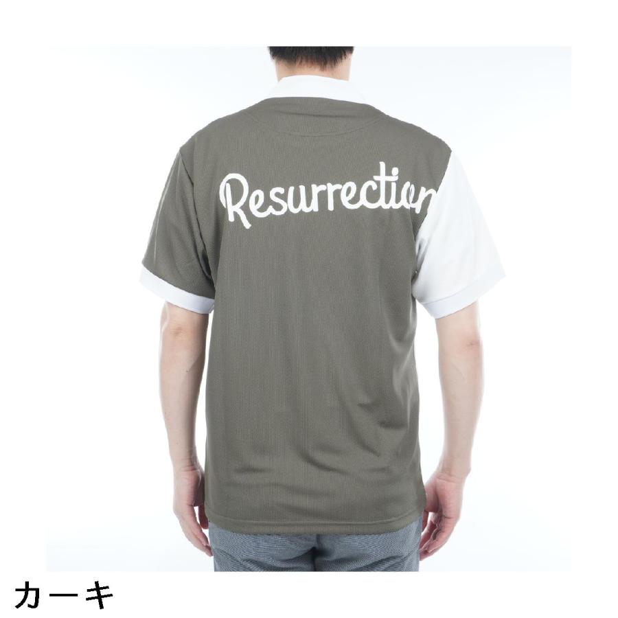 Resurrection レザレクション 半袖モックネックシャツ ベージュ 美品 レザレクション Resurrection ストレッチ スイッチング モックネック