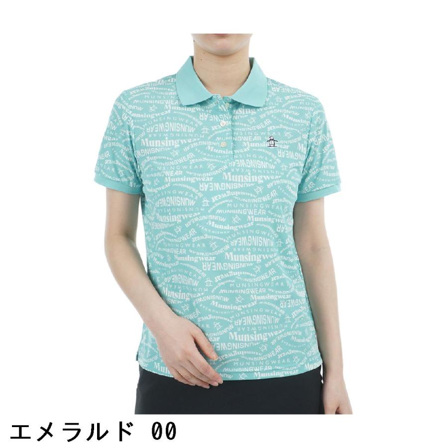 マンシングウェア Munsingwear SEASON COLLECTION SUNSCREEN ストレッチ マルチロゴ総柄プリント半袖ポロシャツ レディス_1