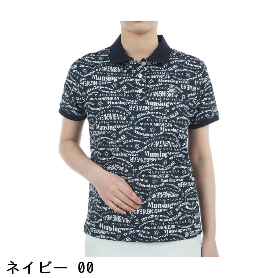マンシングウェア Munsingwear SEASON COLLECTION SUNSCREEN ストレッチ マルチロゴ総柄プリント半袖ポロシャツ レディス_2