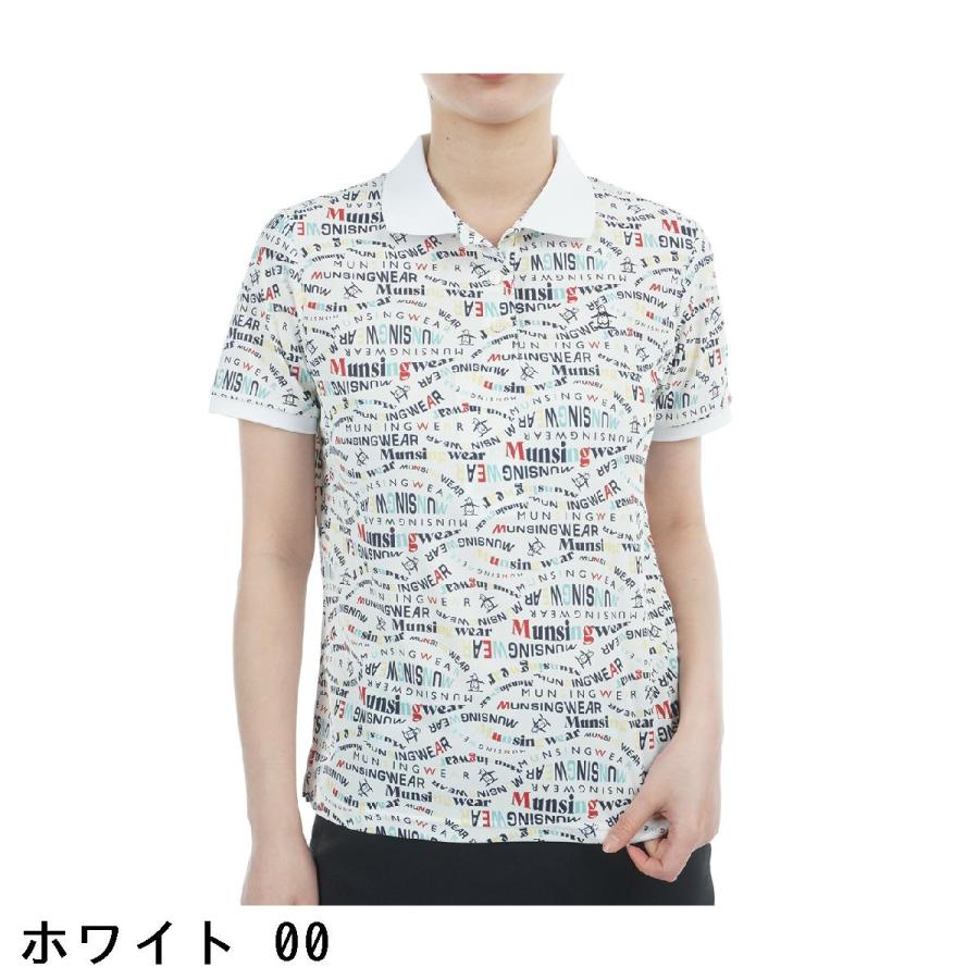 マンシングウェア Munsingwear SEASON COLLECTION SUNSCREEN ストレッチ マルチロゴ総柄プリント半袖ポロシャツ レディス_4