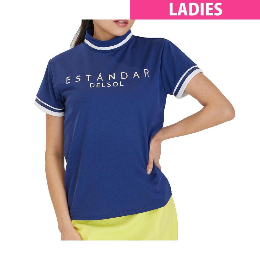 デルソルゴルフ　DELSOL GOLF　配色ライン ストレッチ半袖ハイネックシャツ　レディス デルソルゴルフ DELSOL GOLF 配色ライン ストレッチ半袖ハイネック