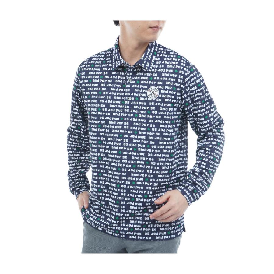 アンパスィ　and per se　ストレッチ ソルケアドットプリンテッド長袖ポロシャツ and per se（アンパスィ） ストレッチ ソルケアドットプリンテッド長袖