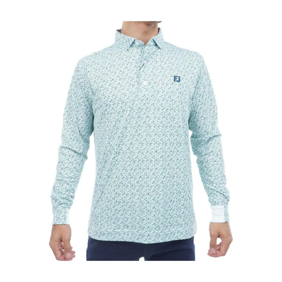 フットジョイ　Foot Joy　ストレッチ ブロックゲームプリント ボタンダウン長袖ポロシャツ FootJoy（フットジョイ） ストレッチ ブロックゲームプリント ボタン